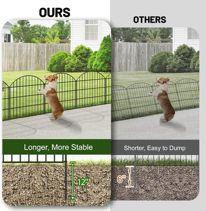 Metal Garden Fence 28in (H) x 18.7ft (L), 8 Panels + 9 Stakes Dog Fence Border Fence Animal Barrier, No Dig Garden Fencing for Yard Flower Bed Lawn Patio Outdoor, CTW2829 Black