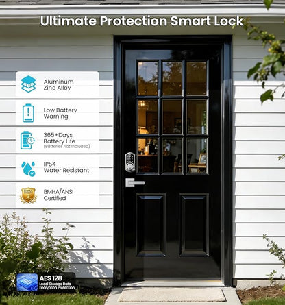 Veise VE06-L Smart Locks with 2 Lever Handle Set, App Control, Keyless Entry Deadbolt for Front Door, Electronic Digital Touchscreen Keypad, Auto Lock, Waterproof, Easy Installation, Satin Nickel