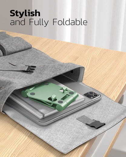 Nulaxy Dual Folding Cell Phone Stand, Fully Adjustable Foldable Desktop Phone Holder Cradle Dock Compatible with Phone 16 15 14 13 12 11 Pro Xs Xs Max Xr X 8, Nintendo Switch, All Phones- Green