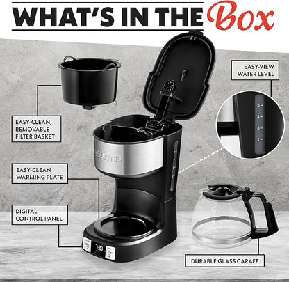 Gourmia Drip Coffee Maker – 5 Cup, One-Touch Brew, Pause & Serve, Adjustable 4 Hr Keep Warm, EZ-View Water Window, Black