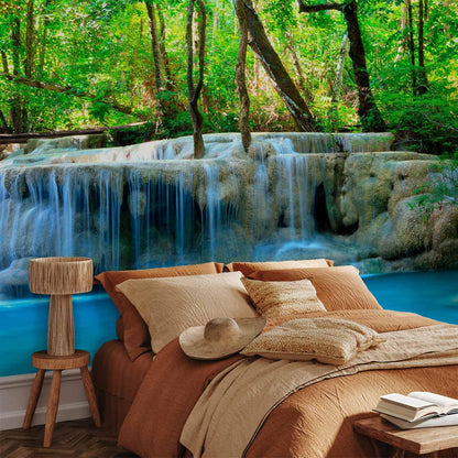 artgeist Premium Wall Mural Waterfall Landscape 216x98 in - Non-Woven Photo Wallpaper Art Print Fleece Wall Mural Decoration Poster Picture Design Nature Forest Tree Green c-B-10074-a-a