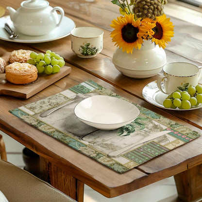 Tropical Palm Tree Placemats Set of 4 Summer Vintage Green Leaf Kitchen Table Mat 12x18 Inch Hawaii Beach Jungle Plant Tree Heat Resistant Washable Linen Place Mats for Dining Tables