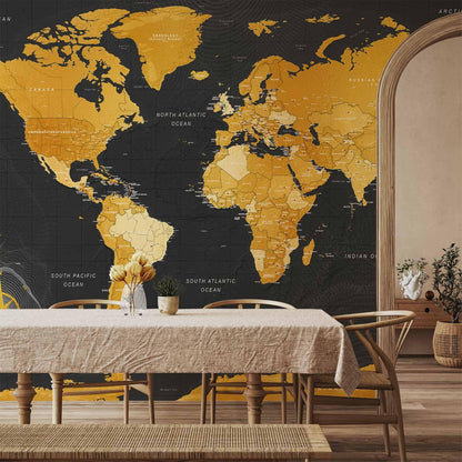 artgeist Premium Wall Mural World Map 98x69 in - XXL Non-Woven Wallpaper Fleece Wall Decor Photo Print Picture Image Design Home Map of The World k-A-0130-a-a