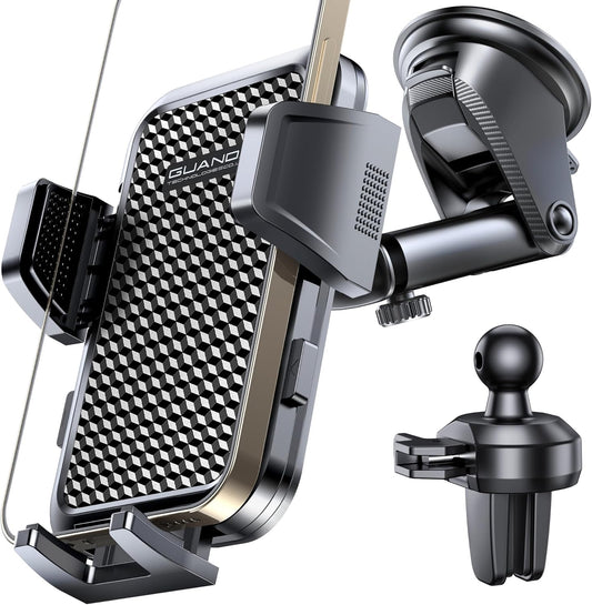 [2025 New] Dashboard Phone Holders for Your Car (+Air Vent Clip) [Military Grade Stable] , Car Cell Phone Holder, Rotatable Suction Cup Car Phone Mount for All Phone (Cube Black)
