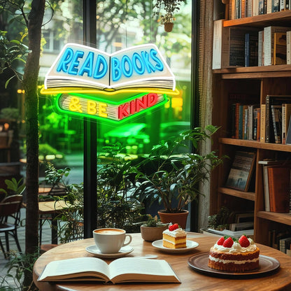 SELICOR Read Books & Be Kind Neon Signs for Wall Decor-Teacher Appreciation Gift,Adjustable LED Book Neon Light Up Sign for Reading Room Study Room Classroom Bookstore Library Museum Cafe Bedroom