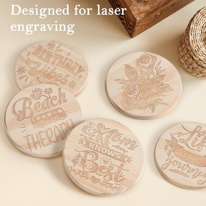 36 Pieces Unfinished Wood Coasters, GOH DODD 4 Inch Wooden Blanks with Non-Slip Pads for Laser Engraving Wood Burning Staining Painting Decoupage Housewarming Gifts Wedding Crafts Education, Round