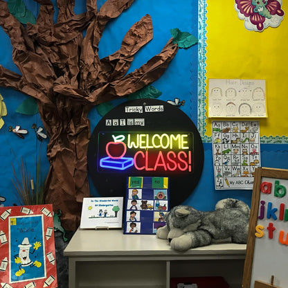 Welcome Class Neon Sign Student Classroom Neon Lights Apple Book LED Signs for Wall Colorful Back to School Wall Art Neon Light Up Signs for Classroom School Opens Party Decorations