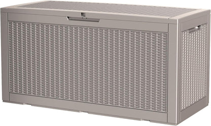 100 Gallon Storage Box, Waterproof Resin Deck Box with Hydraulic Piston Design, Lockable Storage Bench for Package Delivery, Storage Bin for Patio Cushions, Garden Tools, Grey