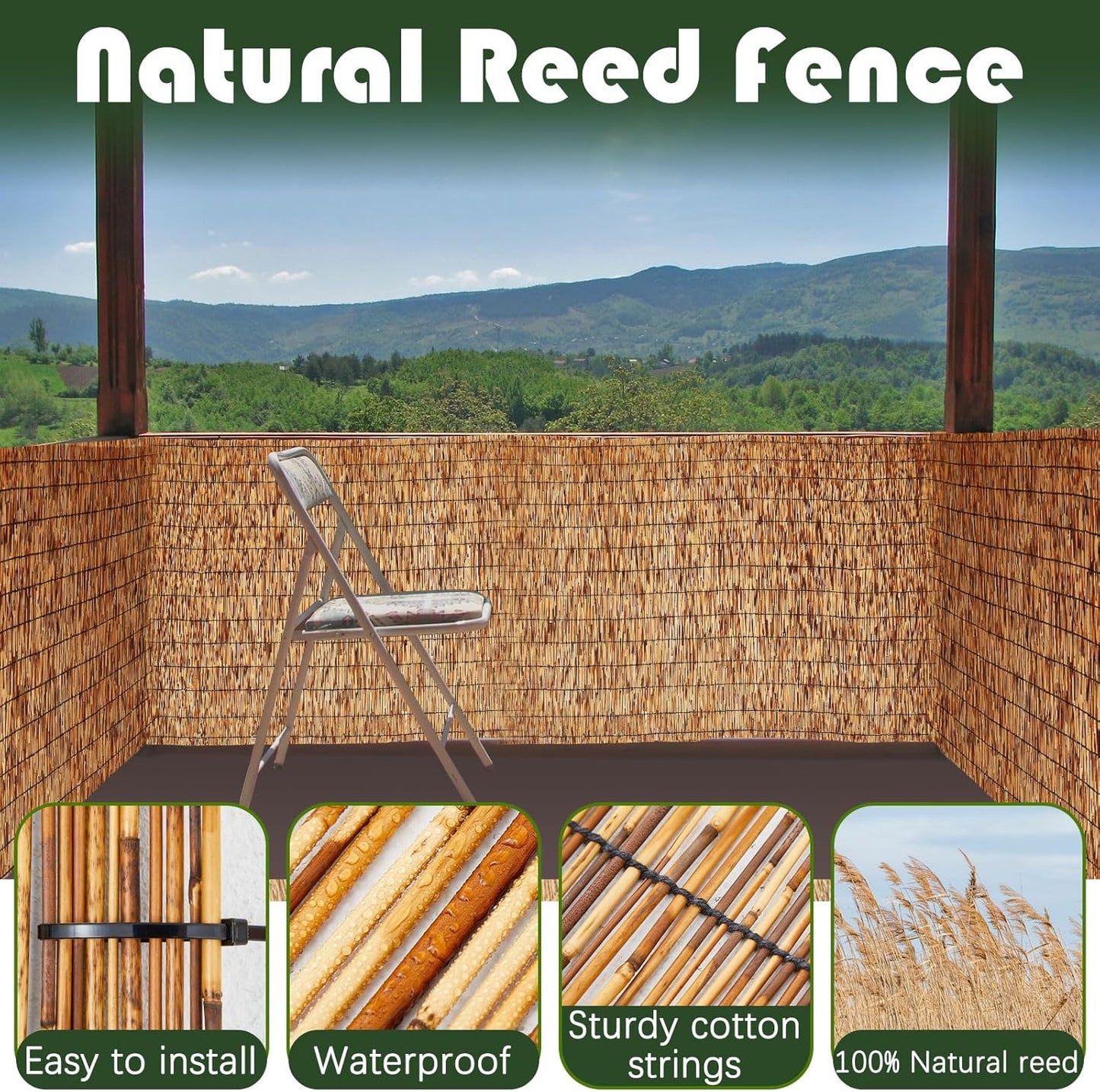 Barydat 1 Pcs 6 x 16.4 ft Bamboo Privacy Screen, Reed Fence Roller Patio Decorative Fences Reed Screen Curtain for Garden Backyard Patio Balconies