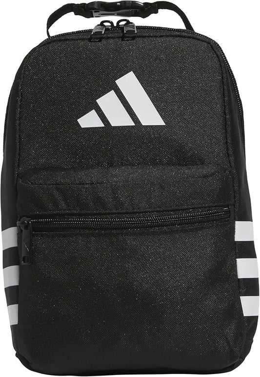 adidas Santiago Lunch Bag Cooler for Women and Men, Insulated Food Container Box with Mesh Pocket, Black/White/3.0, One Size