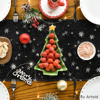 Artoid Mode Snowman Birds Trees Christmas Table Runner, Seasonal Black Winter Holiday Kitchen Dining Table Decoration for Home Party Decor 13 x 48 Inch