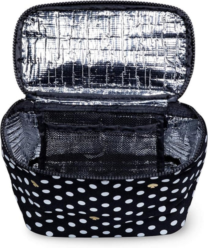 kate spade new york Insulated Soft Cooler Lunch Tote with Double Zipper Close and Carrying Handle, Polka Dots (Black/White)