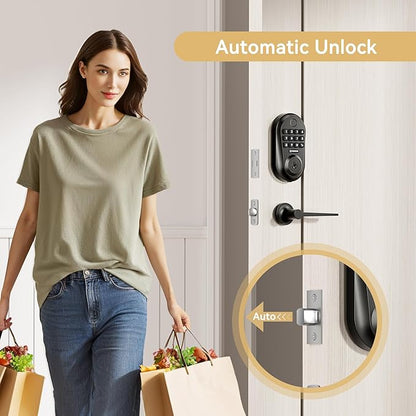 IRONZON Keyless Entry Door Lock Deadbolt with Handles Set Fingerprint Smart Door Lock with Keypad, Digital Auto-Locking Deadbolt, Electronic Entry Lock for Front Door Easy Installation