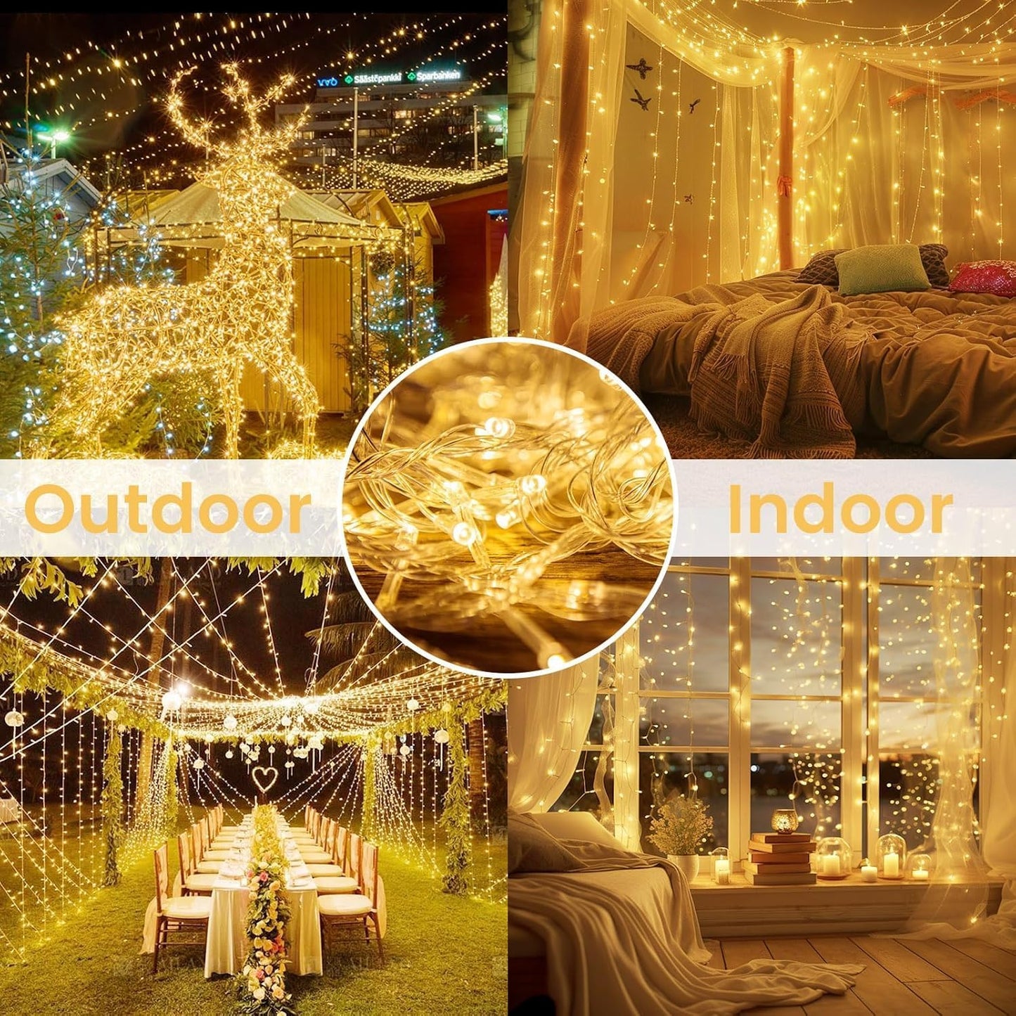 4 Pack String Lights Battery Operated with Timer, 66FT 200 LED Waterproof Battery Twinkle Lights, 8 Modes Fairy Light for Indoor & Outdoor Party Bedroom Garland Tree Christmas Decorations (Warm White)