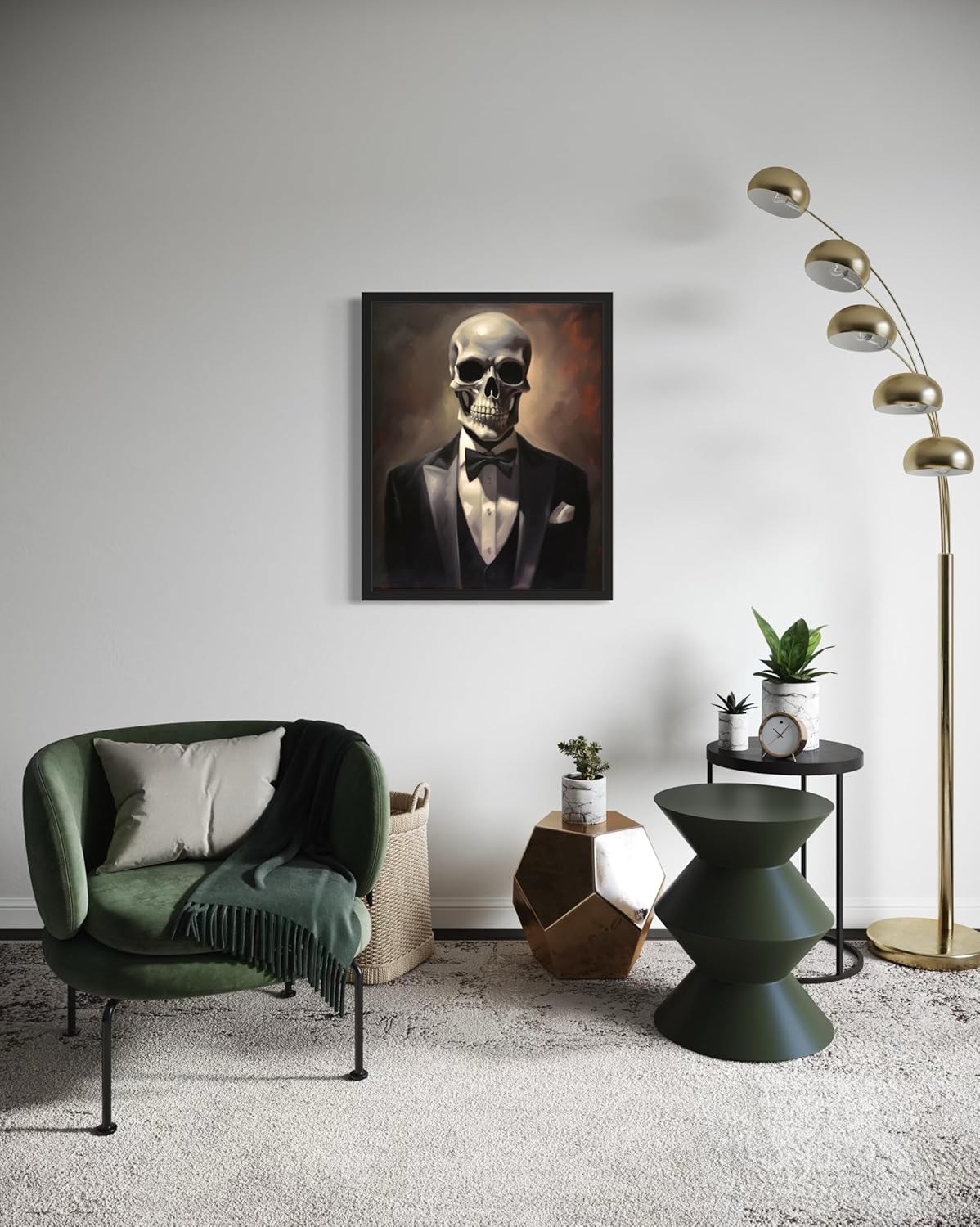 Skull Portrait Poster Art Print, Halloween Scary Vintage Wall Art Academia Spooky Painting Decoration for Horror Prints, Gothic Posters Bedroom Decor 89 (Skull Portrait, 16 x 20 inches, Black Frame)