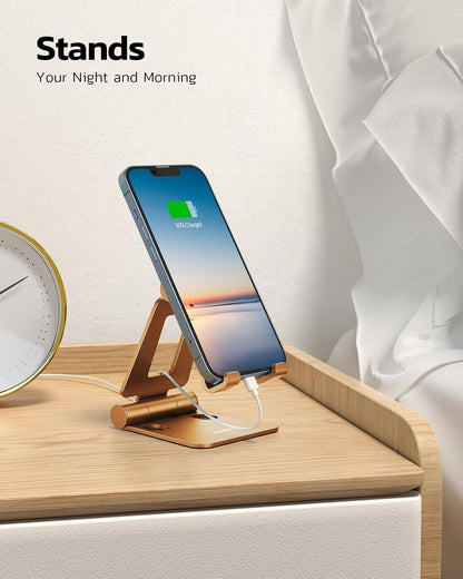 Nulaxy Dual Folding Cell Phone Stand, Fully Adjustable Foldable Desktop Phone Holder Cradle Dock Compatible with Phone 16 15 14 13 12 11 Pro Xs Xs Max Xr X 8, Nintendo Switch, All Phones - Orange