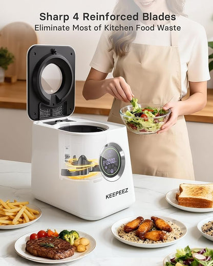 1 Gallon Eectric Kitchen Composter, Smart Mill Food Recycler with Large Touch Screen, Compost Bin Indoor with 4 Sharktooth Blades, 0.5kWh Per Cycle Energy-efficient, Odorless, Low Noise, Auto-Cleaning