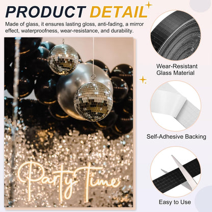 PATIKIL 5x5mm Self Adhesive Mirrors Mosaic Tiles, 10000 Pcs Square Mini Glass Mosaic Disco Tile Sticker for DIY Craft Disco Ball Party Decoration, Black