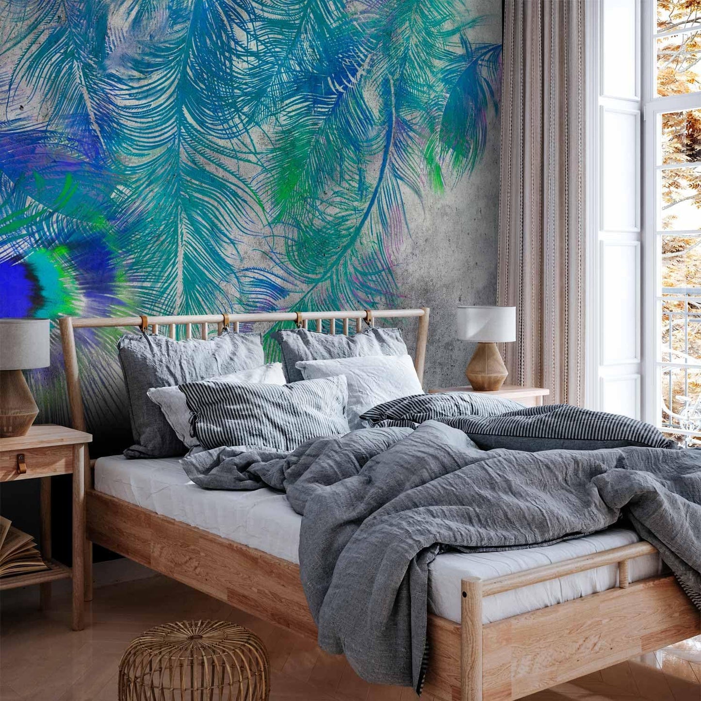 artgeist Wall Mural Cement Feather 197x138 in - XXL Non-Woven Wallpaper Fleece Wall Decor Photo Print Picture Image Design Landscape Colorful Abstract n-A-1488-a-a