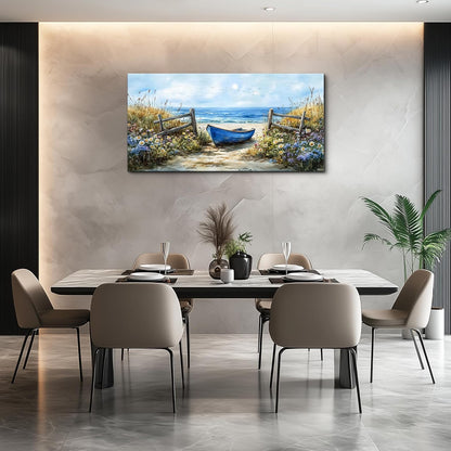 ZUITINGHUA Large Wall Decor For Living Room Canvas Wall Art For Office Modern Wall Decorations For Bedroom Boat Landscape Painting Seaside Pictures Artwork Room Home Decor 24x48 In