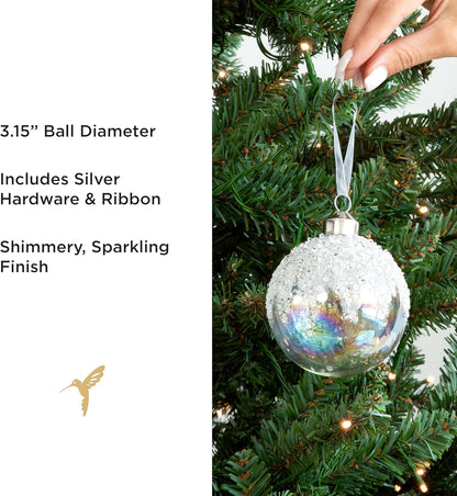 Papyrus 12 Piece Crystal Christmas Glass Ornament Set, 3.15" Dia, 4 Styles Equally Assorted