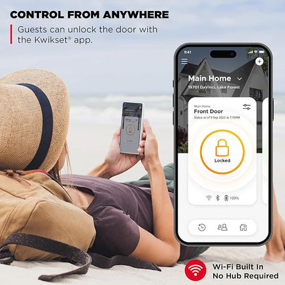 Kwikset Halo Touch Fingerprint Wi-Fi Smart Lock, Keyless Entry Door Low Profile Deadbolt, Geofence Auto-Unlock, Grade AAA Certified, No Hub Easy Install, Satin Nickel Lifetime Finish Warranty, Arch