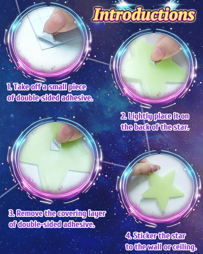 201 Pcs Glow in The Dark Stars Stickers for Ceiling, Toddler Stocking Stuffers Wall Room Decor Gifts, Luminous 3D Glowing Stars Easter Basket Stuffers for Kids Boys Girls
