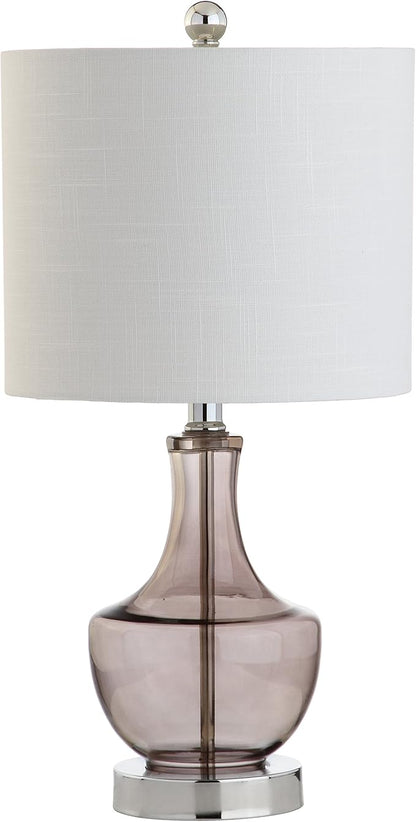 JONATHAN Y 20" Smoke Gray Glass Mini Table Lamp, Modern Bedside Lamp for Bedroom, White Linen Drum Shade, Teardrop Glass Base, LED Bulb Included, UL Listed (JYL1029D)