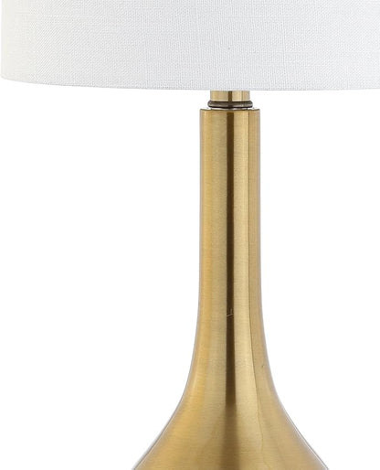JONATHAN Y 25" Brass Gold Metal and Crystal Teardrop LED Table Lamp for Bedroom Living Room Bedside Nightstand, White Linen Drum Shade, LED Bulb Included JYL5010A