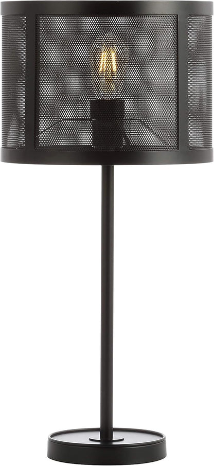 JONATHAN Y 25" Black Minimalist Metal LED Table Lamp, Modern Industrial Iron Desk Lamp for Living Room Bedroom, Round Metal Screen Drum Shade, LED Bulb Included JYL1102A