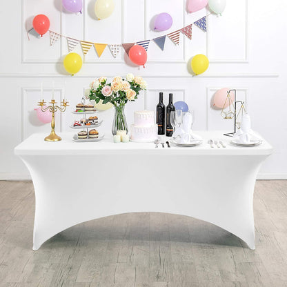 6PCS Spandex Table Cover for 6FT Table Universal Fitted Stretch Tablecloth for Party, Banquet, Wedding and Events-White