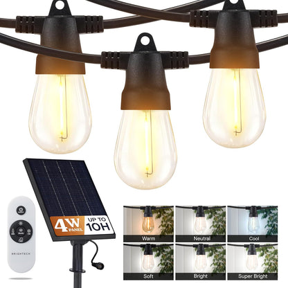 Brightech Ambience Pro Solar String Lights for Outside - Super Bright Remote Control Color Adjustable Outdoor String Light - Commercial Grade String, 15 Waterproof LED Bulbs for Patios, Camping - 48Ft