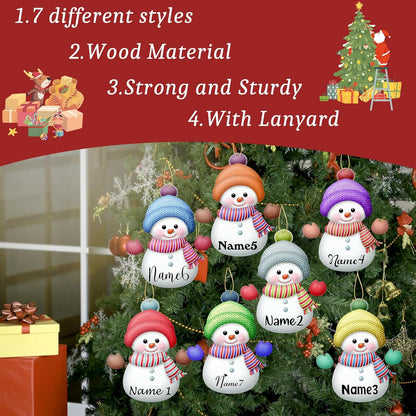 Personalized Christmas Ornaments with Names Snowman Custom Family Ornament Customized Xmas Tree Hanging Wood Decoration Gift 3.15"（8cm） Orange