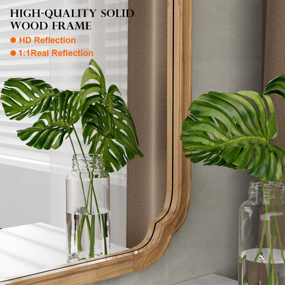 WallBeyond 30" x 40" Rounded Corner Arch Wall Mirror with Wood Frame for Entryway, Living Room or Bedroom Home Decor - Light Woodgrain [30 x 40 inches, Honey-Colored]