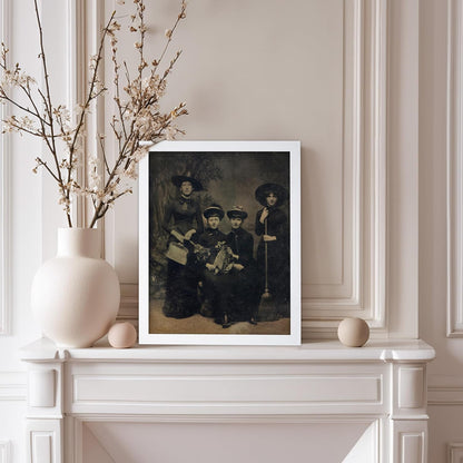 Poster Master Vintage Photograph Poster - Retro Halloween Print - Gift for Artist, Friend - Four Witches Wearing Robes, Sabbath, Coven, Sorcery - Wall Decor for Home, Office, 11x14 White Framed