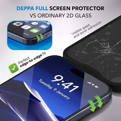 Deppa |2 Pack| Anti-Blue Light Screen Protector for iPhone 16/15 (6.1') | Scratch Resistant Tempered Glass | 3D Edge to Edge Coverage | Easy Installation Kit | Eye Safeguard TÜV Certified