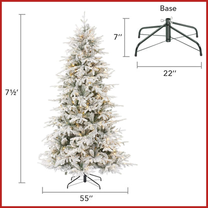 Casafield 7.5FT Pre-Lit Snow Flocked Slim Aspen Fir Artificial Holiday Christmas Tree with White & Multicolored LED Lights, Realistic Noble Fir with Metal Stand