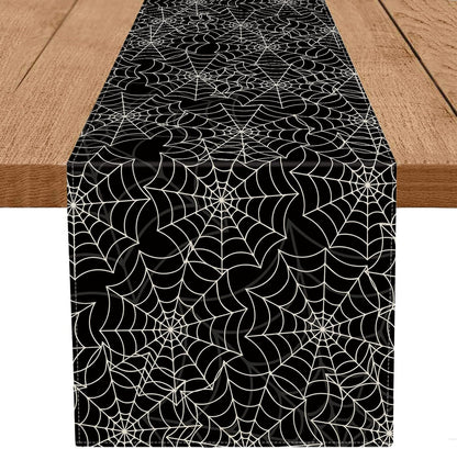 Halloween Table Runner Spider Web Black Linen Table Runners for Seasonal Holidays Indoor Outdoor Kitchen Dining Party Home Decor 13 x 72 Inch