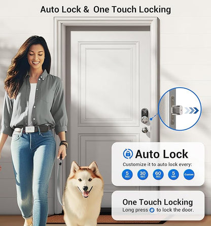 Veise RZ07C Smart Locks for Front Door, 2 Knob Handle Set, Fingerprint Keyless Entry, App Control Biometric Lock, Electronic Digital Touchscreen Keypad Deadbolt, Easy Install, Auto Lock, Satin Nickel