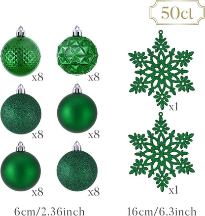Valery Madelyn Christmas Tree Decorations Ornament Set for Fall Halloween, 50ct 2.36 Inches Emerald Green Shatterproof Christmas Ball Ornaments Hanging Xmas Holiday Party Decor