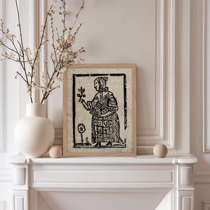 Poster Master Vintage Woodcut Poster - Retro Medieval Print - Gift for Gothic, Horror Fan - Witch Holding a Plant, Magic, Spell, Herbalist - Wall Decor for Bedroom, Dorm, 8x10 Beige Framed
