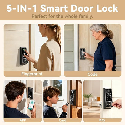 IRONZON Smart Door Lock Deadbolt Lock with Touchscreen Keypad, Fingerprint Door Lock for Front Door, 5-in-1 Keyless Entry Door Lock, App Control, 4 IC Cards, Auto Lock, 15-Min Installation
