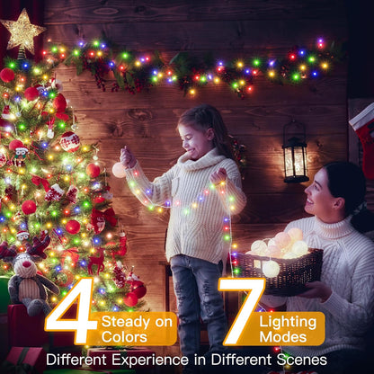 Ollny Christmas String Lights Indoor Outdoor 200LED/66FT Multicolored to Warm White Color Changing with Remote Control Timer 11 Lighting Modes Waterproof for Bedroom House Easter Xmas Decorations