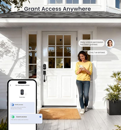 Veise VE017-D Smart Fingerprint Front Door Lock Set, App Control, 8-in-1 Keyless Entry Deadbolt with Lever Handle, Touchscreen Keypad, IP55 Weatherproof, Auto Lock, Easy Install, Matte Black