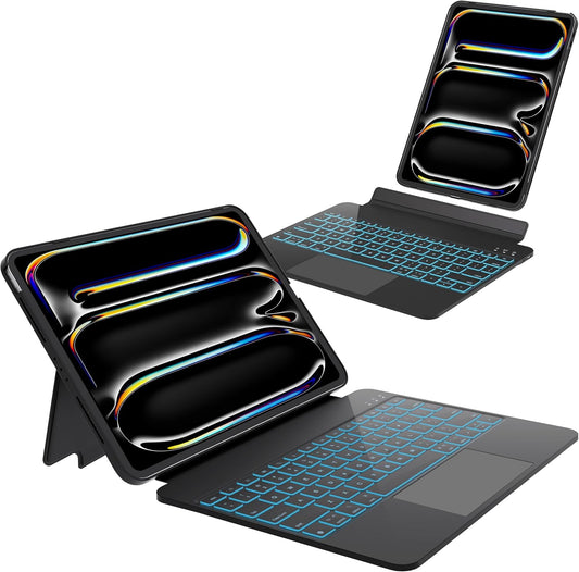 iPad Pro 13 Inch Case 2024 with Keyboard, Magnetic Detachable Keyboard Case for iPad Pro 13 Inch (M4, 2024) with 7 Colors Backlight, Multi-Touch Trackpad, Portrait/Landscape Mode (Black)