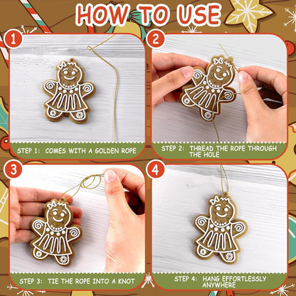 24pcs Christmas Gingerbread Man Ornaments, Assorted Gingerbread Figurines Decorations with Gingerbreads House Snowflake Ornaments for Xmas Tree Winter Crafts Holiday Home Party Decor Indoor