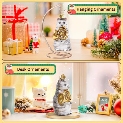 Cat Christmas Ornaments,Hand-Blown Glass Ornaments,Cat Collection Figurine Hanging Ornaments,Christmas Tree Decorations for Animal Lovers Holiday Party Home Gifts