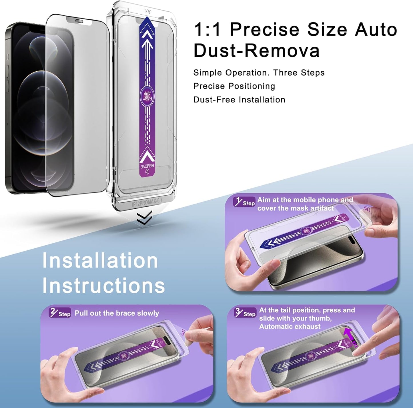 2 Pack Matte Screen Protector for iPhone 12 Pro Max 6.7-Inch Auto Dust Removal, No Bubbles, Tempered Glass Film, Easy Installation