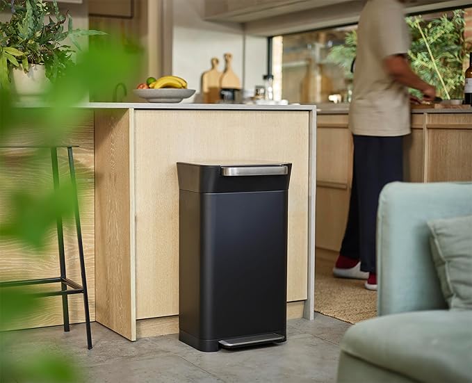 Joseph Joseph Intelligent Waste Titan Trash Can Compactor with Odor Filter, Compacts up to 3x trash, 30L/7.9 Gallons, Black