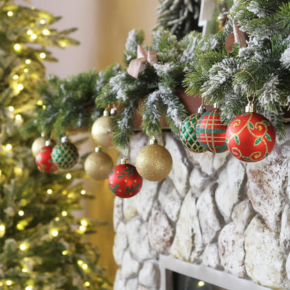 Sea Team 60mm/2.36" Delicate Contrast Color Theme Painting & Glittering Christmas Tree Pendants Decorative Hanging Christmas Baubles Balls Ornaments Set - 30 Pieces (Gold, Red & Green)